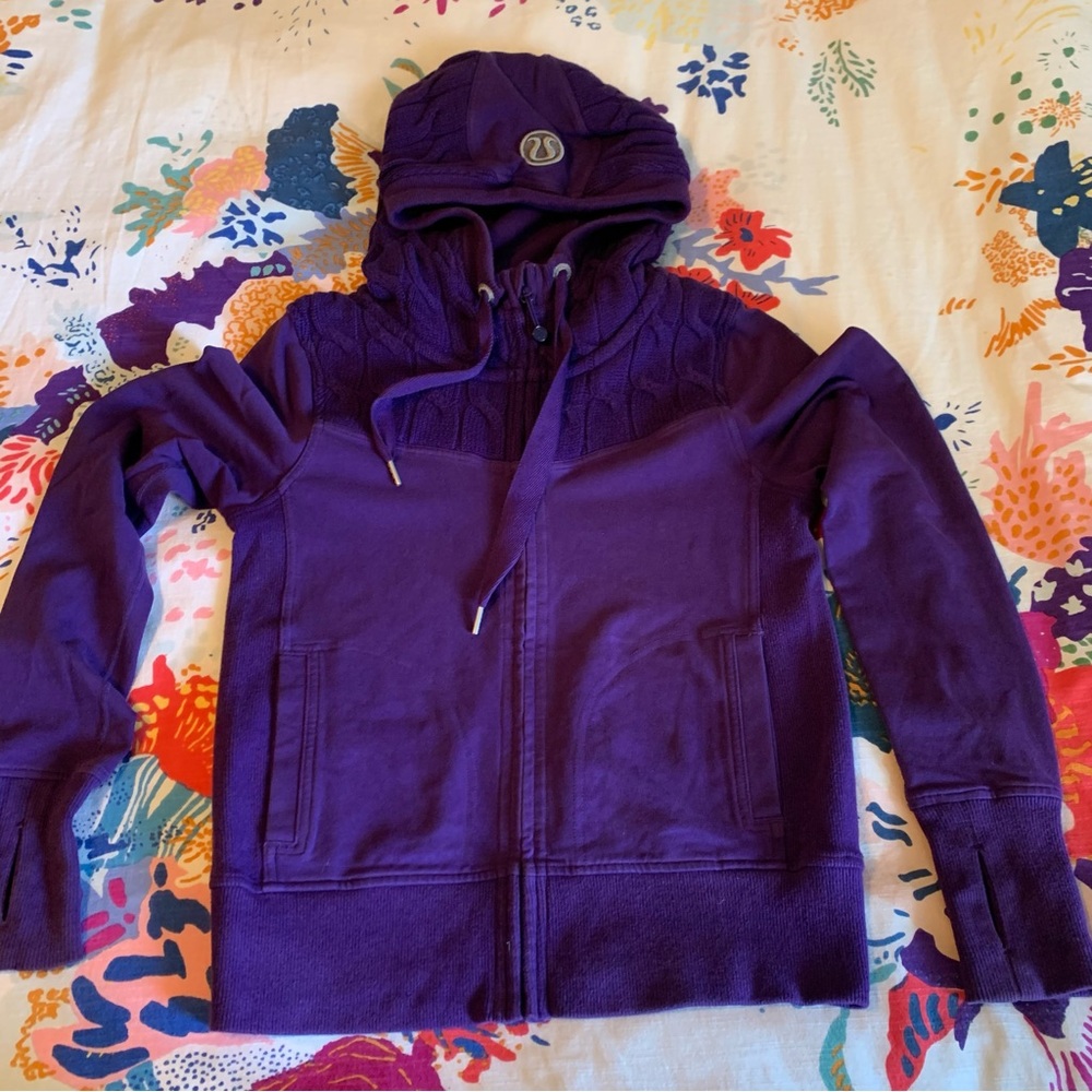 Lululemon purple Fireside Scuba Hoody - cableknit detail